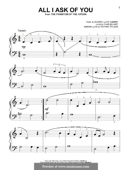 All I Ask of You, for piano: For easy notes by Andrew Lloyd Webber