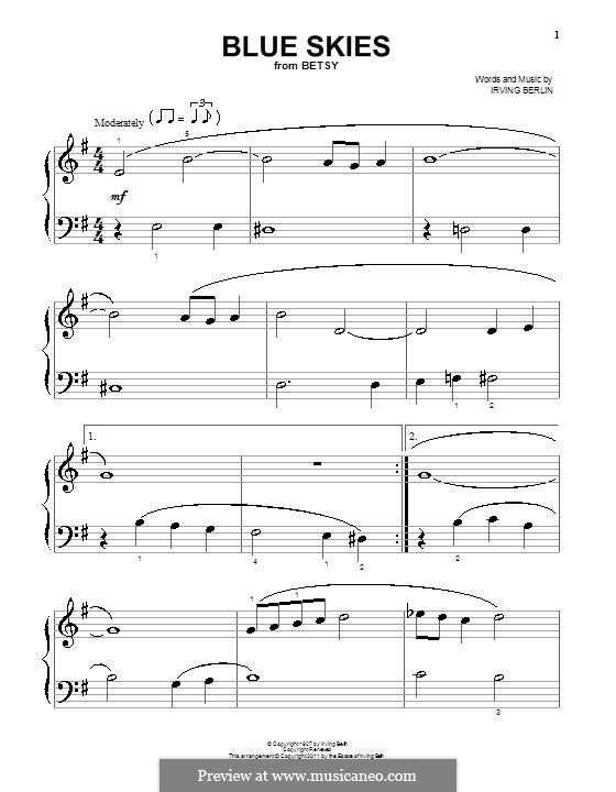 Blue Skies: para piano (com dedilhado) by Irving Berlin