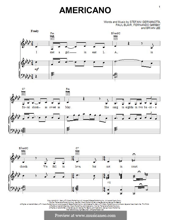 Americano (Lady Gaga): Para vocais e piano (ou Guitarra) by Brian Lee, Fernando Garibay, Paul Blair, Stefani Germanotta