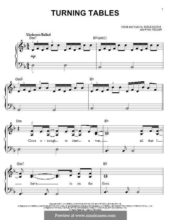 Turning Tables: facil para piano (com acordes) by Adele, Ryan B Tedder