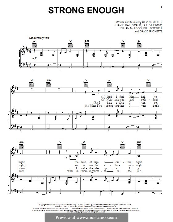 Strong Enough: Para vocais e piano (ou Guitarra) by Bill Bottrell, Brian MacLeod, David Baerwald, David Ricketts, Kevin Gilbert, Sheryl Crow
