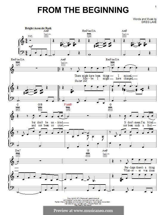 From the Beginning (Emerson, Lake & Palmer): Para vocais e piano (ou Guitarra) by Greg Lake