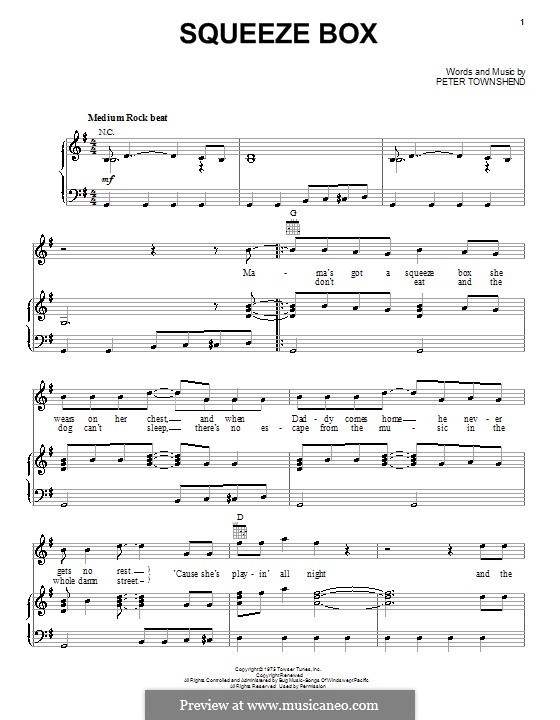 Squeeze Box (The Who): Para vocais e piano (ou Guitarra) by Peter Townshend