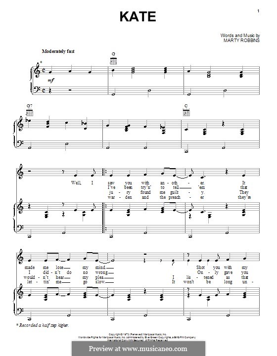Kate: Para vocais e piano (ou Guitarra) by Marty Robbins