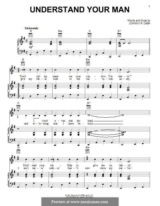 Understand Your Man: Para vocais e piano (ou Guitarra) by Johnny Cash