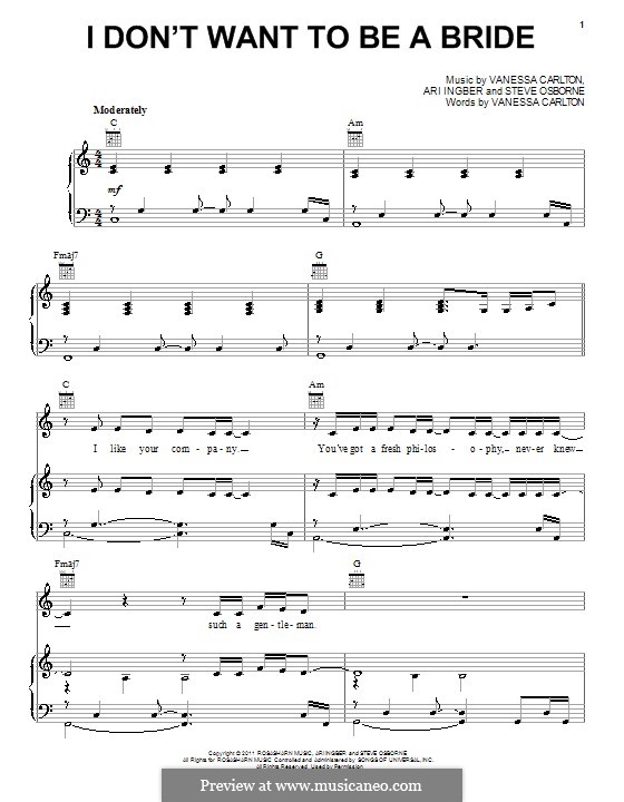 I Don't Want To Be a Bride: Para vocais e piano (ou Guitarra) by Ari Ingber, Steve Osborne