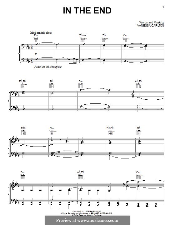 In the End: Para vocais e piano (ou Guitarra) by Vanessa Carlton