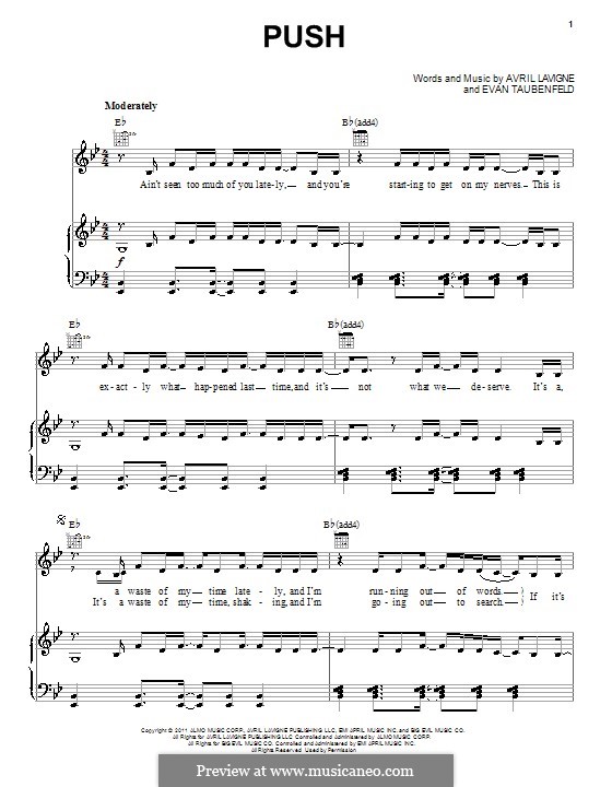 Push (Avril Lavigne): Para vocais e piano (ou Guitarra) by Evan Taubenfeld