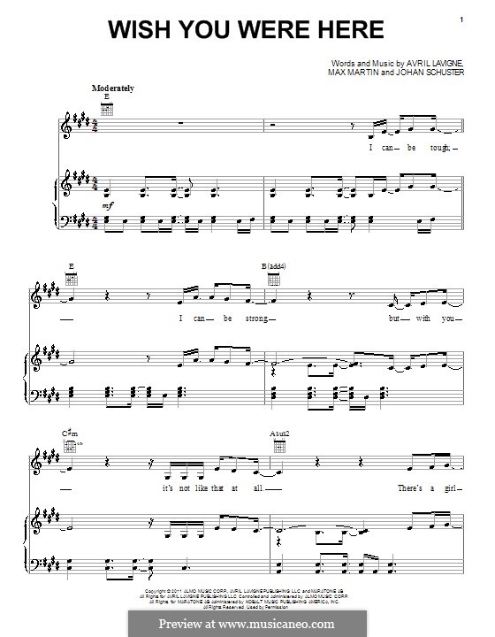 Wish You Were Here (Avril Lavigne): Para vocais e piano (ou Guitarra) by Shellback, Max Martin