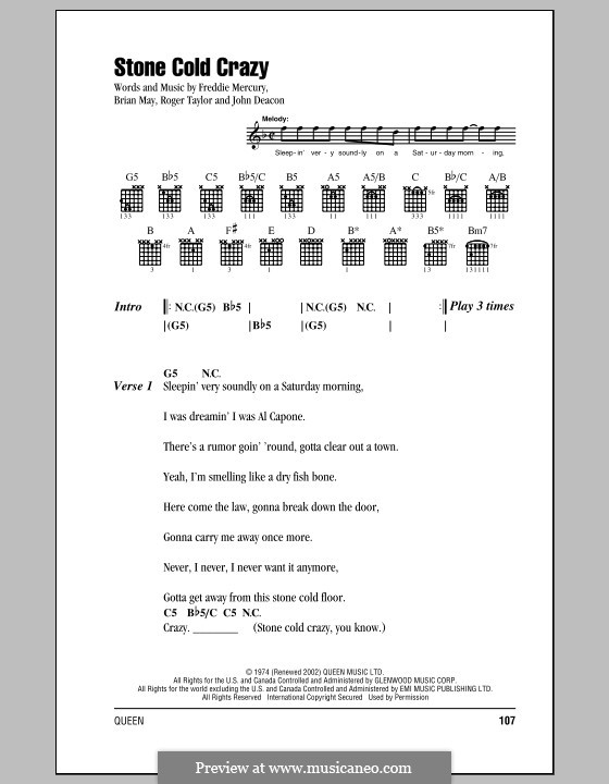 Stone Cold Crazy (Queen): Letras e Acordes by Brian May, Freddie Mercury, John Deacon, Roger Taylor