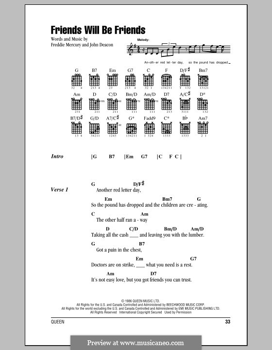 Friends Will Be Friends (Queen): Letras e Acordes by Freddie Mercury, John Deacon