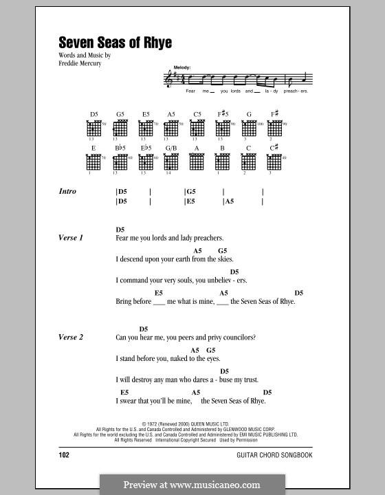 Seven Seas of Rhye (Queen): Letras e Acordes by Freddie Mercury