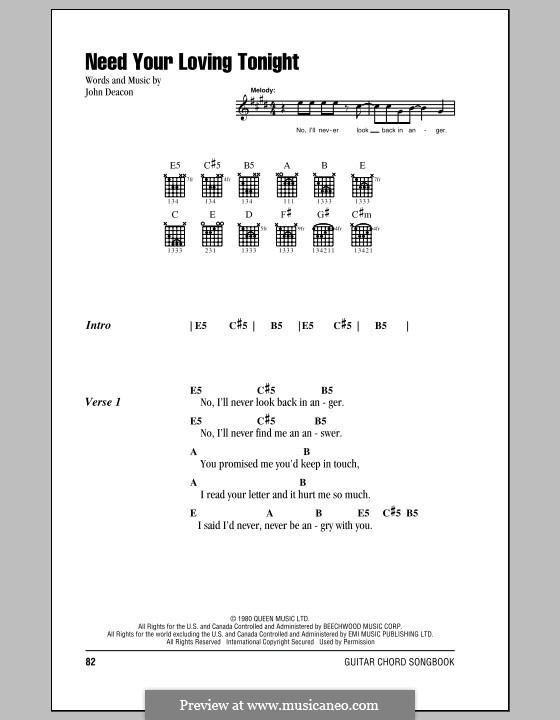 Need Your Loving Tonight (Queen): Letras e Acordes by John Deacon