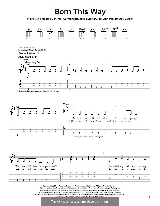 Born This Way (Lady Gaga): Easy guitar with tab by Fernando Garibay, Jeppe Laursen, Paul Blair, Stefani Germanotta