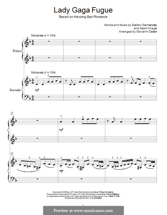 Lady Gaga Fugue: para piano de quadro mãos by RedOne, Stefani Germanotta