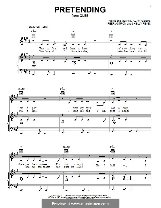 Pretending (Glee Cast): Para vocais e piano (ou Guitarra) by Adam Anders, Peer Åström, Shelly Peiken