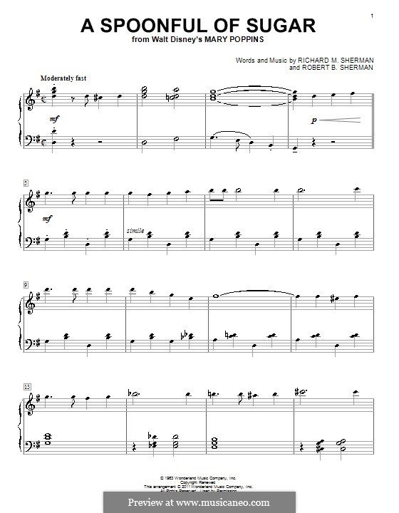 A Spoonful of Sugar (from Mary Poppins): Para Piano by Richard M. Sherman, Robert B. Sherman