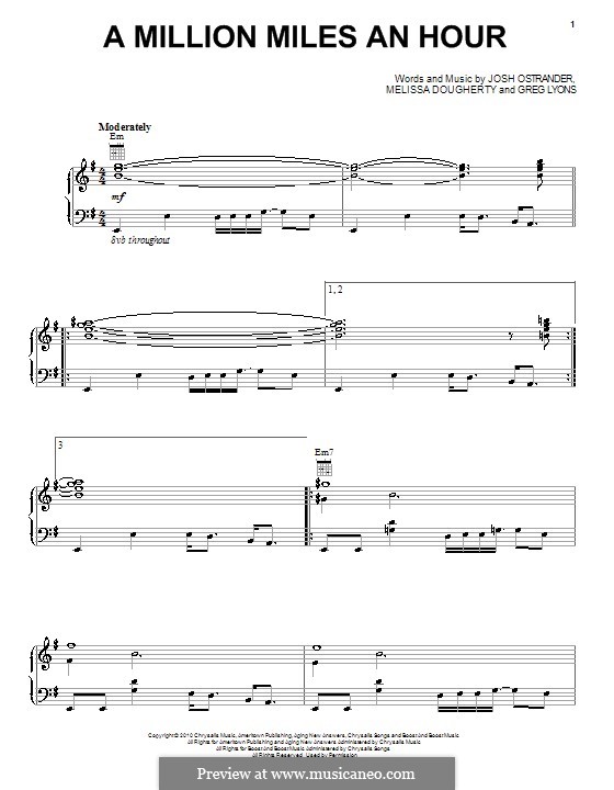 A Million Miles an Hour (Eastern Conference Champions): Para vocais e piano (ou Guitarra) by Greg Lyons, Joshua Ostrander, Melissa Dougherty