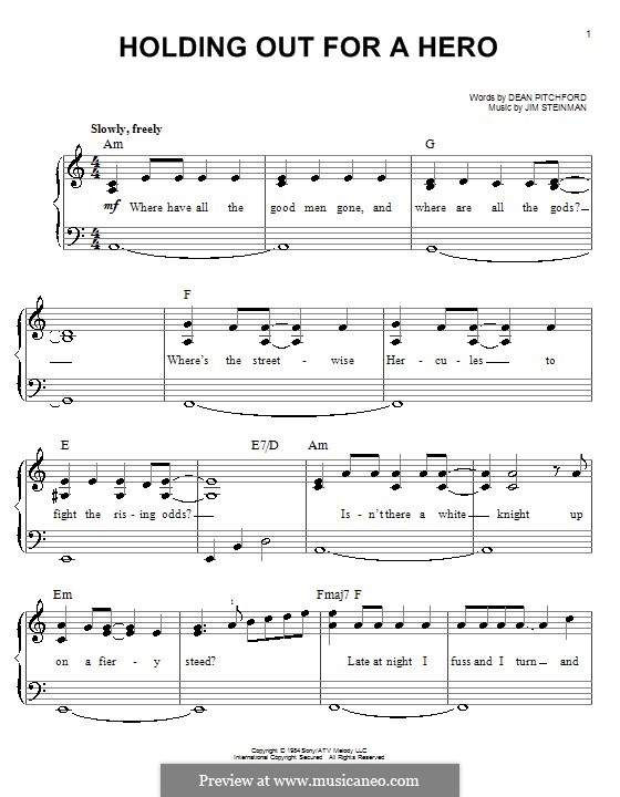 Holding Out for a Hero (Bonnie Tyler): Facil para o piano by Jim Steinman