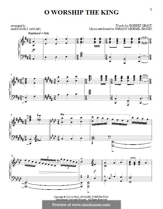 O Worship The King: Para Piano by Michael Haydn