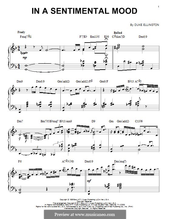 In a Sentimental Mood: For piano (jazz version) by Irving Mills, Duke Ellington, Manny Kurtz