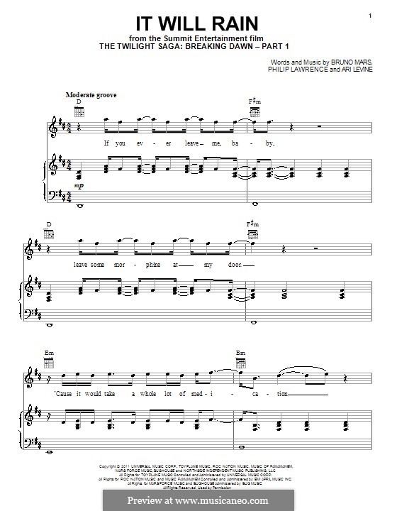 It Will Rain: Para vocais e piano (ou Guitarra) by Ari Levine, Bruno Mars, Philip Lawrence