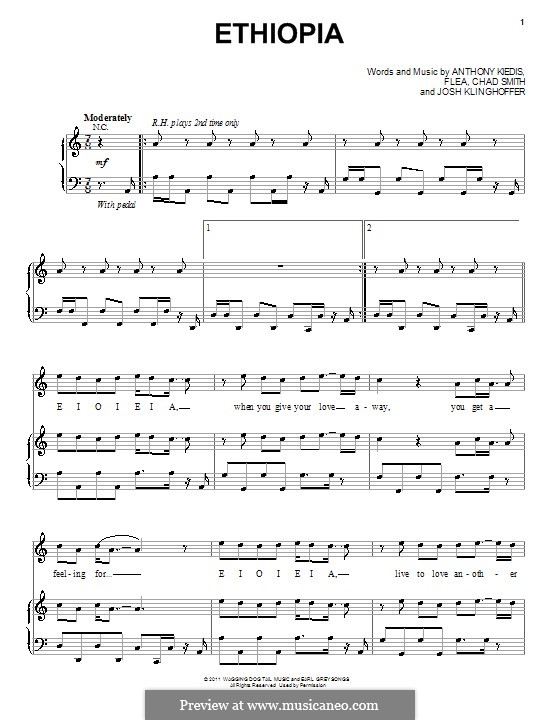 Ethiopia (Red Hot Chili Peppers): Para vocais e piano (ou Guitarra) by Flea, Anthony Kiedis, Chad Smith, Josh Klinghoffer