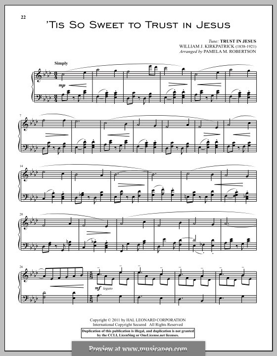 'Tis So Sweet to Trust in Jesus: Para Piano by William (James) Kirkpatrick