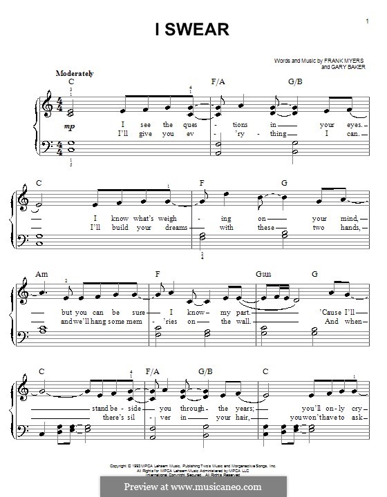 I Swear: Facil para o piano by Frank J. Myers, Gary Baker