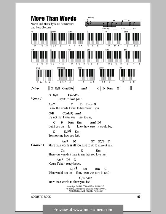 More Than Words (Extreme): letras e acordes para piano by Gary Cherone, Nuno Bettencourt