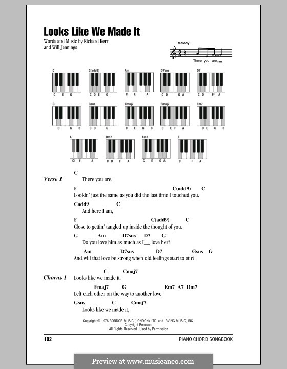 Looks Like We Made It: letras e acordes para piano by Richard Kerr, Will Jennings