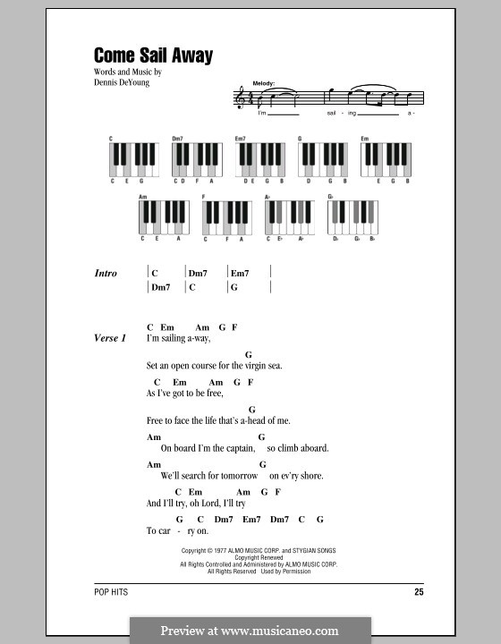 Come Sail Away (Styx): letras e acordes para piano by Dennis DeYoung