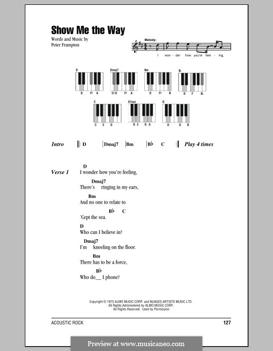 Show Me the Way: letras e acordes para piano by Peter Frampton