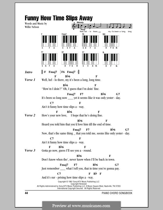 Funny How Time Slips Away: letras e acordes para piano by Willie Nelson