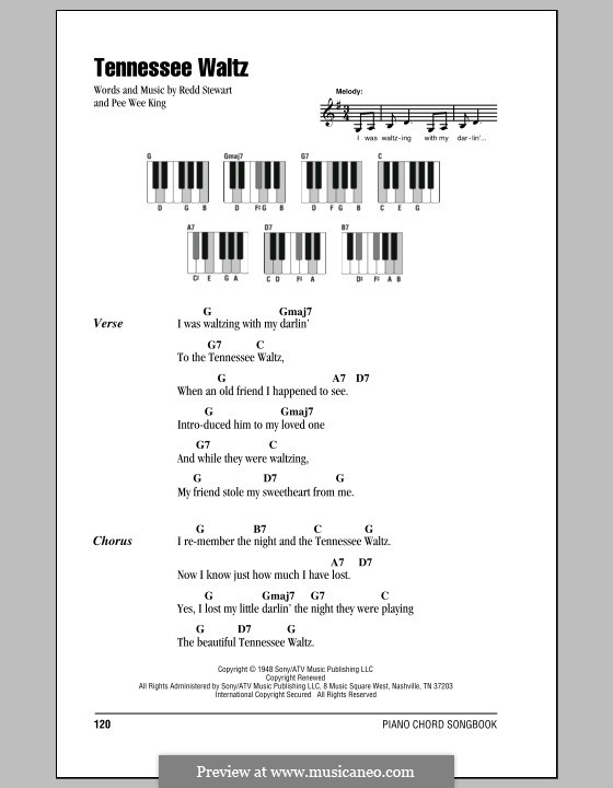 Tennessee Waltz (Patty Page): letras e acordes para piano by Pee Wee King, Redd Stewart