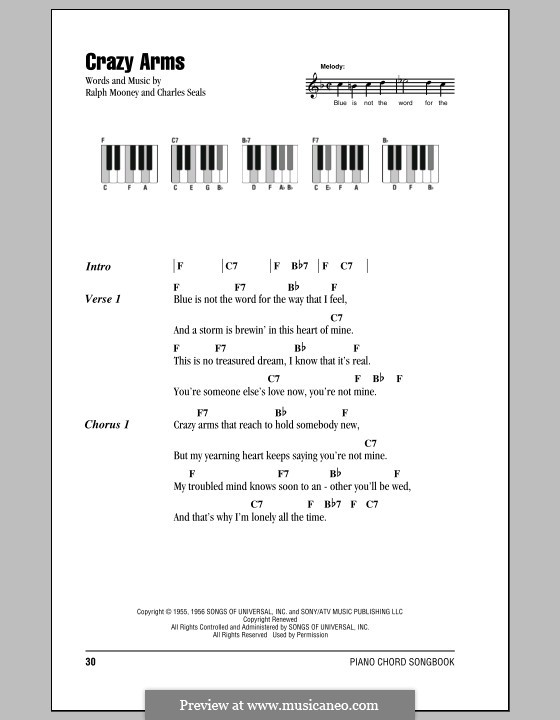 Crazy Arms (Ray Price): letras e acordes para piano by Charles Seals, Ralph Mooney