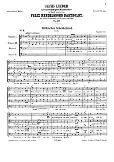 Six Songs for Male Choir, Op.50: set completo by Felix Mendelssohn-Bartholdy