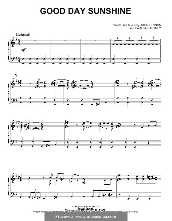Good Day Sunshine (The Beatles): Para Piano by John Lennon, Paul McCartney