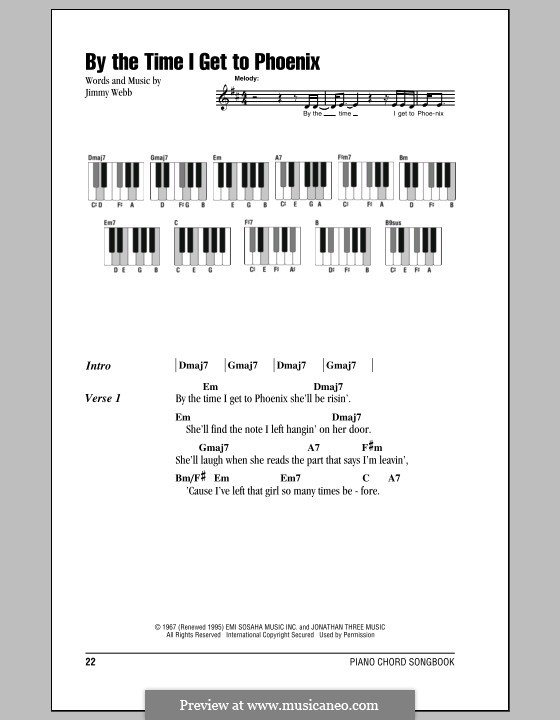By the Time I Get to Phoenix: letras e acordes para piano by Jimmy Webb