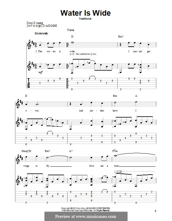 The Water is Wide (O Waly, Waly), Printable scores: Para Guitarra by folklore