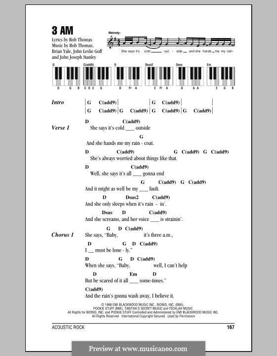 3 AM (Matchbox Twenty): letras e acordes para piano by Brian Yale, Jay Stanley, John Goff, Rob Thomas