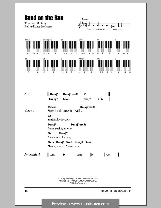 Band on the Run (Wings): letras e acordes para piano by Linda McCartney, Paul McCartney