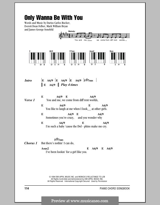 Only Wanna Be with You (Hootie & The Blowfish): letras e acordes para piano by Darius Carlos Rucker, Everett Dean Felber, James George Sonefeld, Mark William Bryan