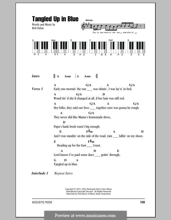 Tangled Up in Blue: letras e acordes para piano by Bob Dylan