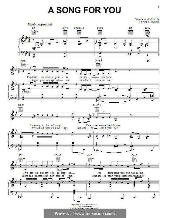 A Song for You: For voice and piano or guitar (Neil Diamond) by Leon Russell