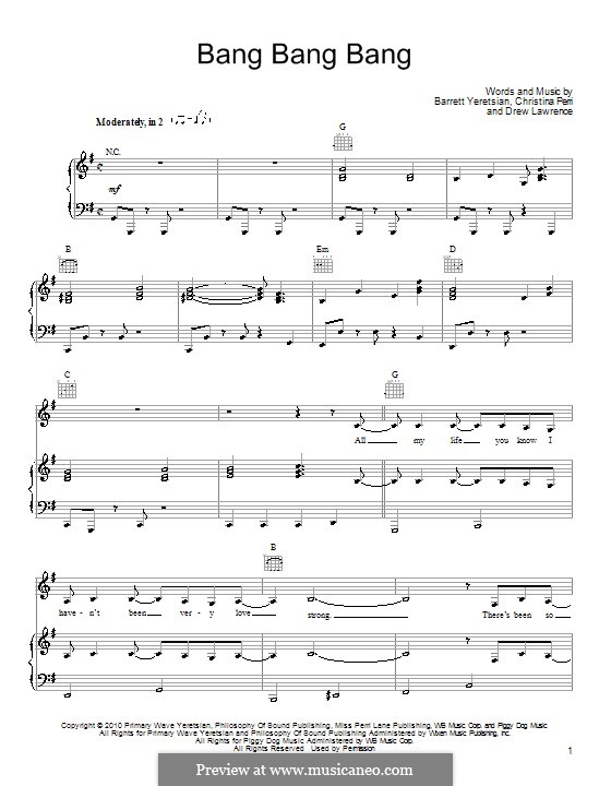 Bang Bang Bang (Christina Perri): Para vocais e piano (ou Guitarra) by Barrett Yeretsian, Drew Lawrence