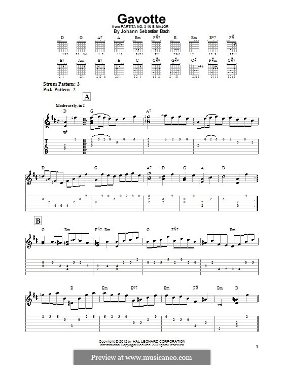 Partita for Violin No.3 in E Major, BWV 1006: Gavotte. Arrangement for guitar by Johann Sebastian Bach