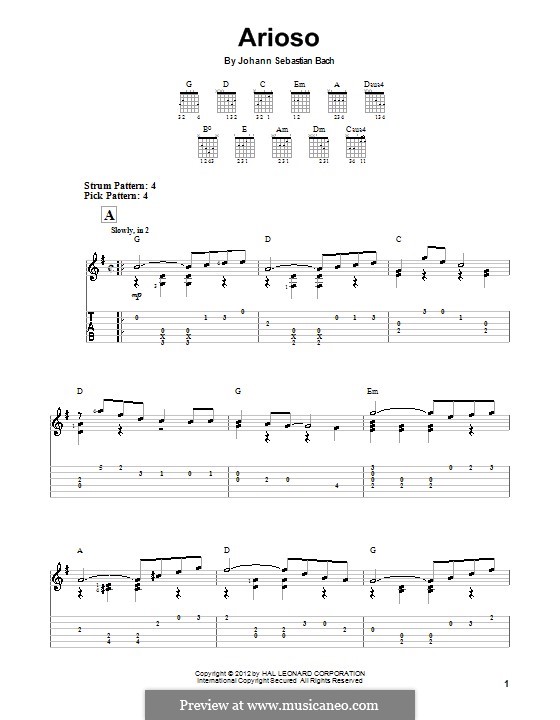 Arioso in G Major: For easy guitar (with tab) by Johann Sebastian Bach