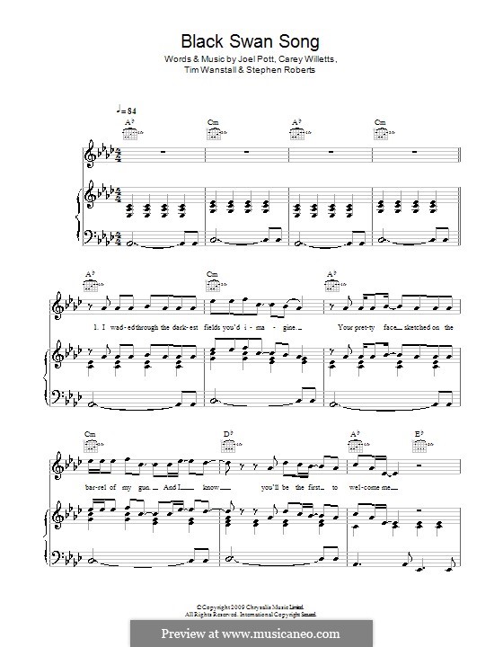 Black Swan Song (Athlete): Para vocais e piano (ou Guitarra) by Carey Willetts, Joel Pott, Steven Roberts, Timothy Wanstall