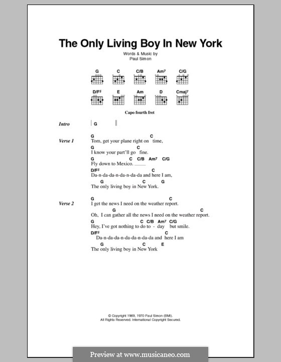 The Only Living Boy in New York: Letras e Acordes by Paul Simon